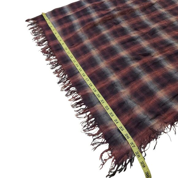 Chan Luu Scarf Womens One Size Dark Sapphire Ombre Plaid Fringed Silk Cashmere - Picture 10 of 11